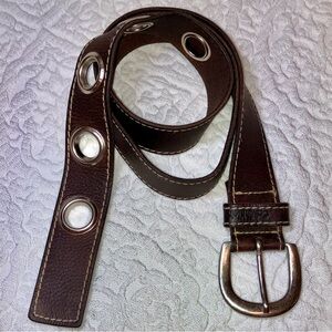 Vintage Calvin Klein leather belt with brass buckle, brown